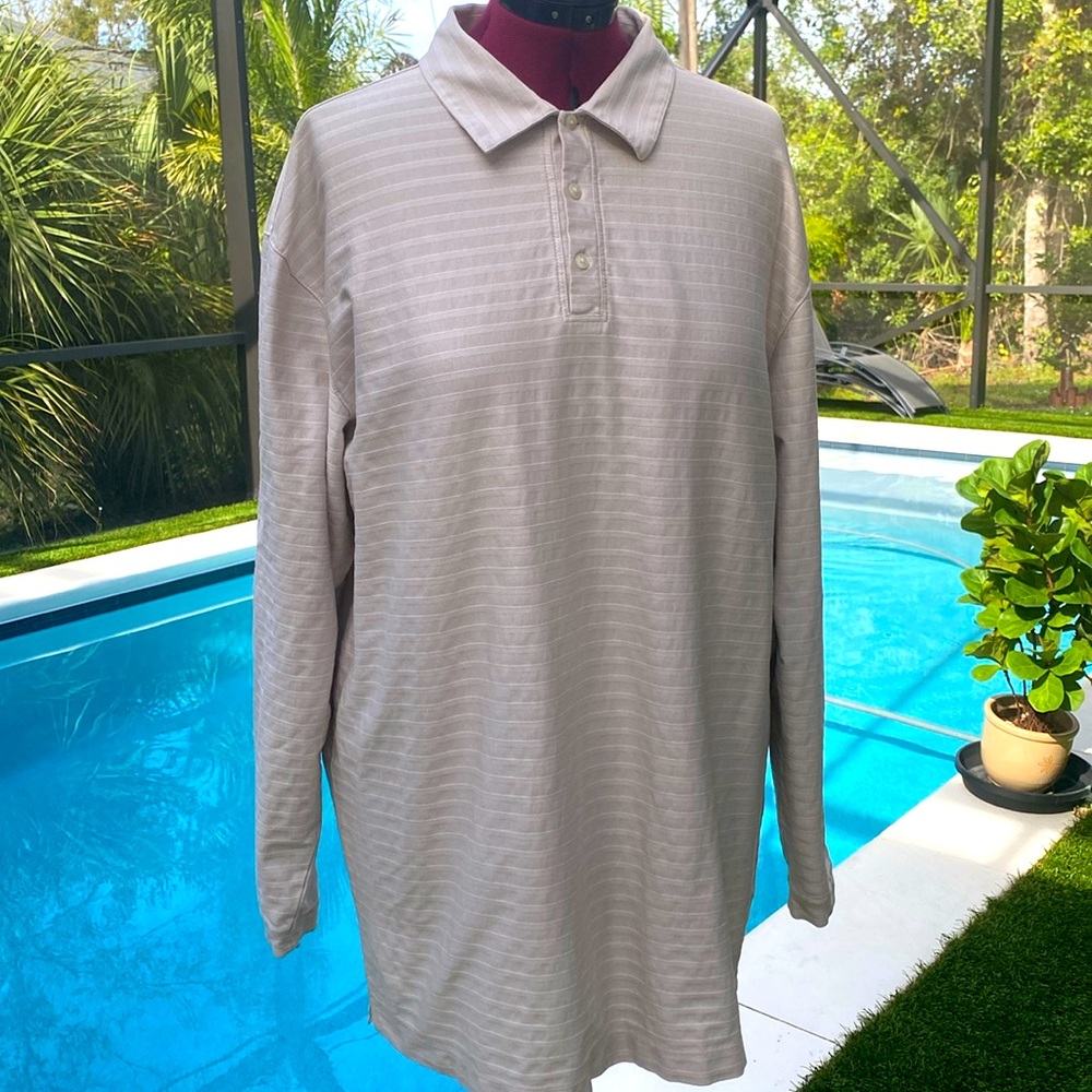 NIKE Tiger Woods Platinum Polo Shirt long Sleeve Dri Fit Golf Athletic Shirt XXL